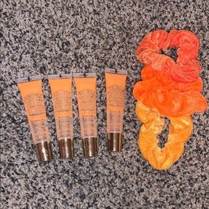 kiss broadway mango lip gloss & orange scrunchies